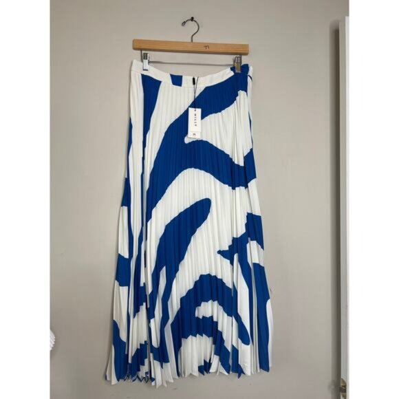 NWT Milly Otha Zebra Print Pleated Lined A-Line Side Zip Midi Skirt Blue Size 10 - Picture 2 of 8